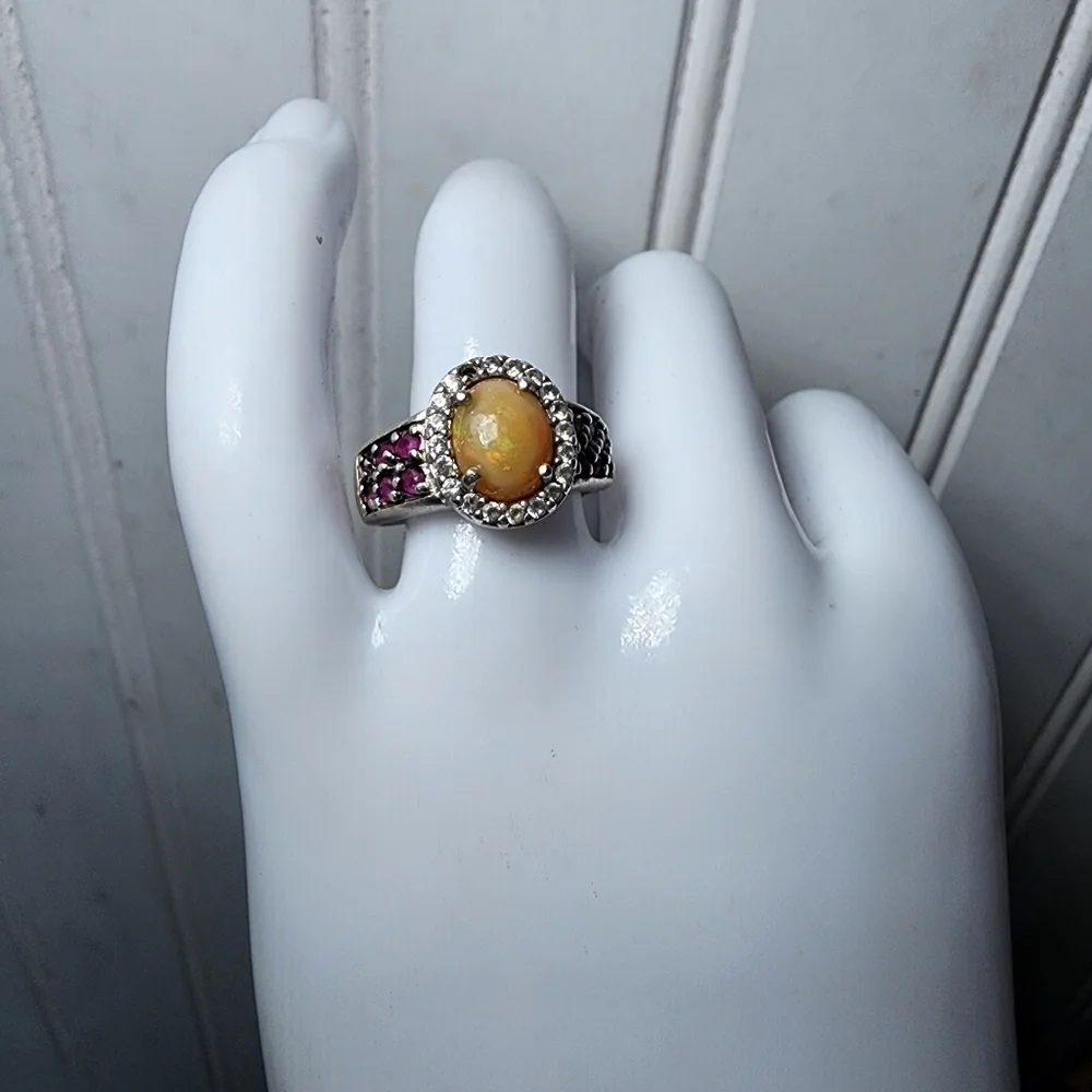 VTG D’Joy Opal Garnet Purple 4.53 g Ring Sterling Silver Signed Statement Sz 7